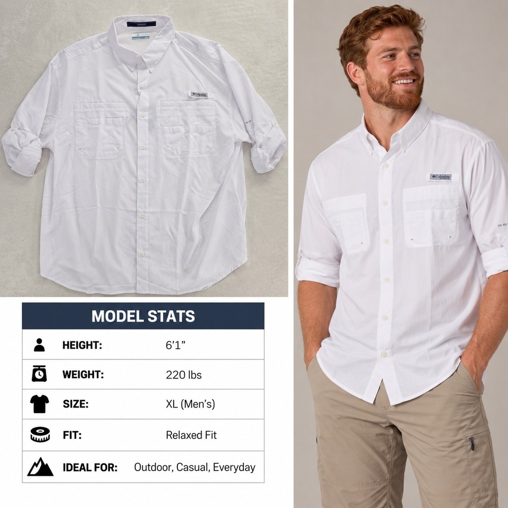 Columbia PFG Tamiami II Long Sleeve Fishing Shirt White Mens XL FM7253-100